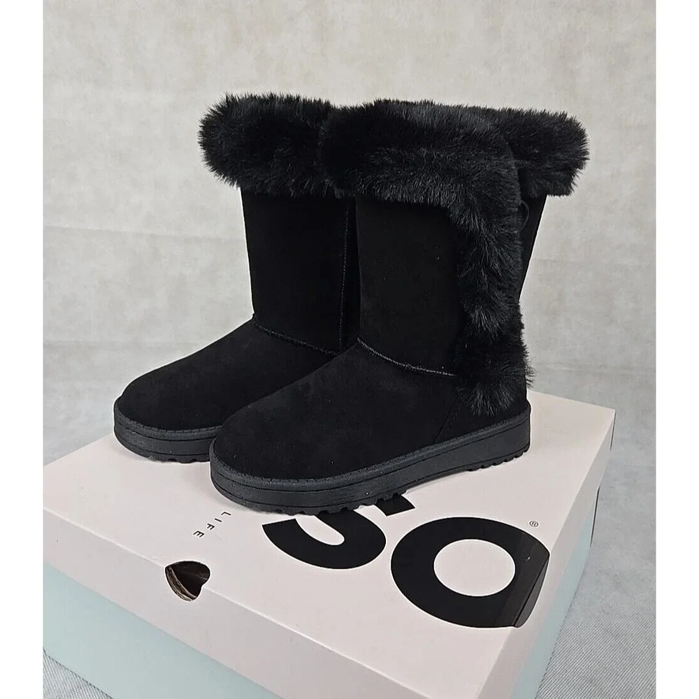 NEW SO Sophia Girls‎ Size 13 Winter Boots Black Faux Fur Lining Easy On